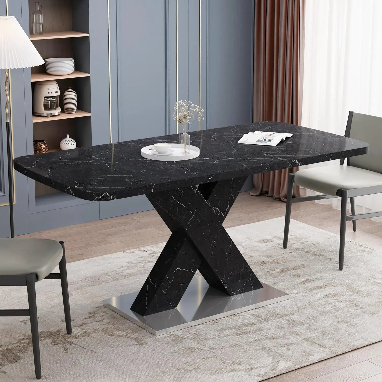 Extendable Faux Marble Top Dining Table for 4-6