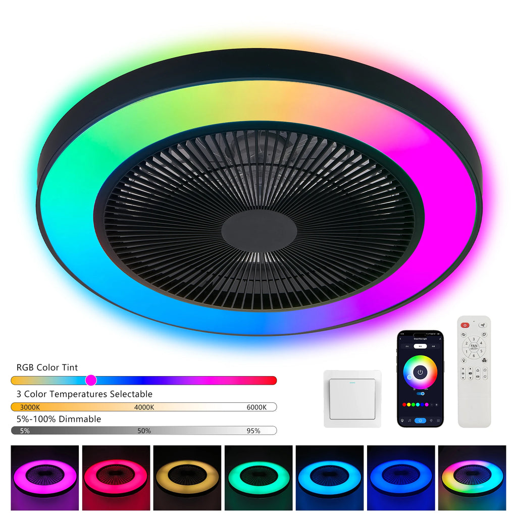 19" LED Ceiling Fan Light Smart RGB Lights with Remote & APP Control