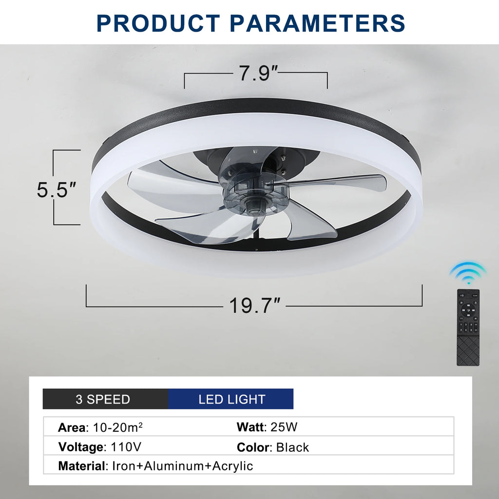 Modern acrylic black ceiling fan LED fan light