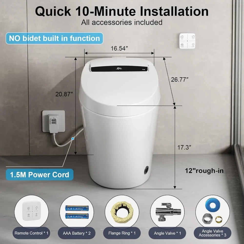 Modern One-Piece Tankless Smart Toilet with Heated Seat and Night Light