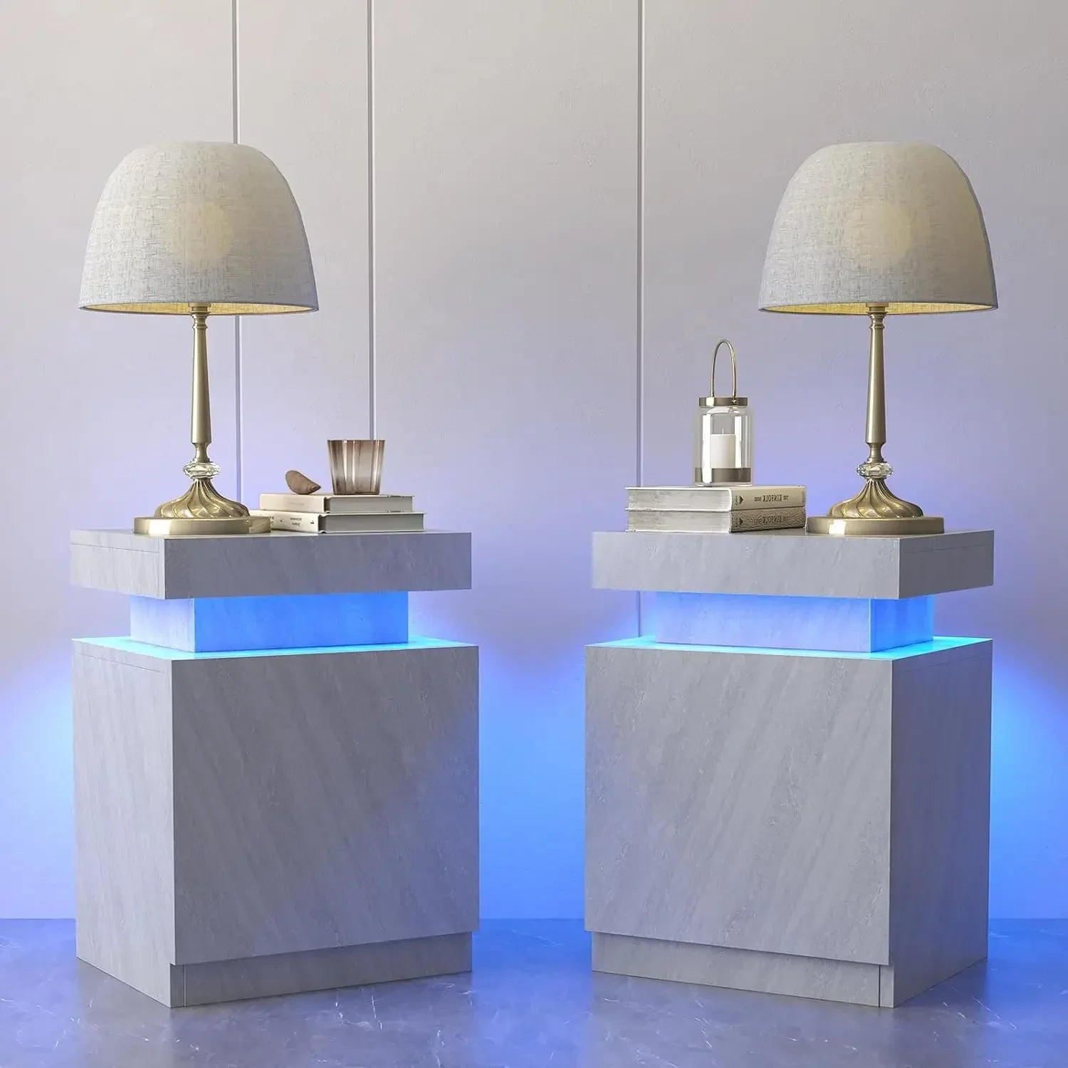 LED Nightstands Set of 2, Night Stand with Storage Cabinet