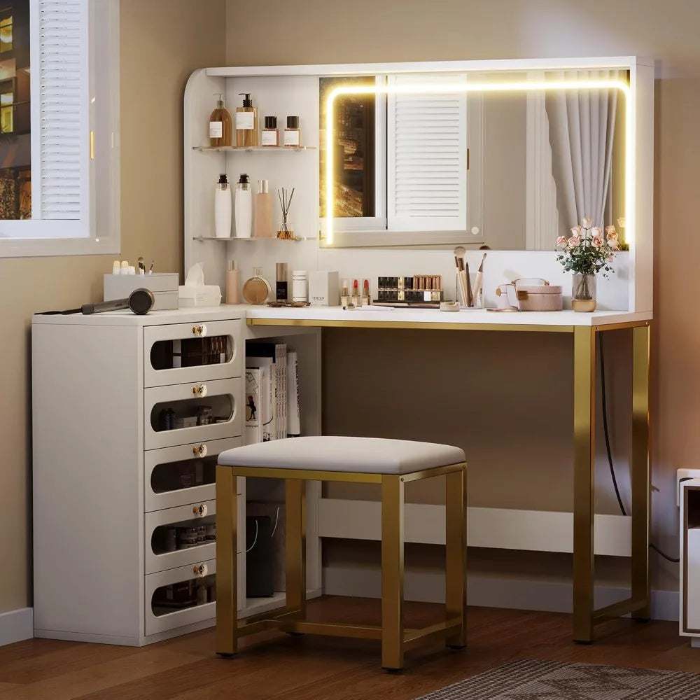 Large Makeup Vanity Desk with Illuminated Mirror and 3 Lighting Modes, 48-Inch