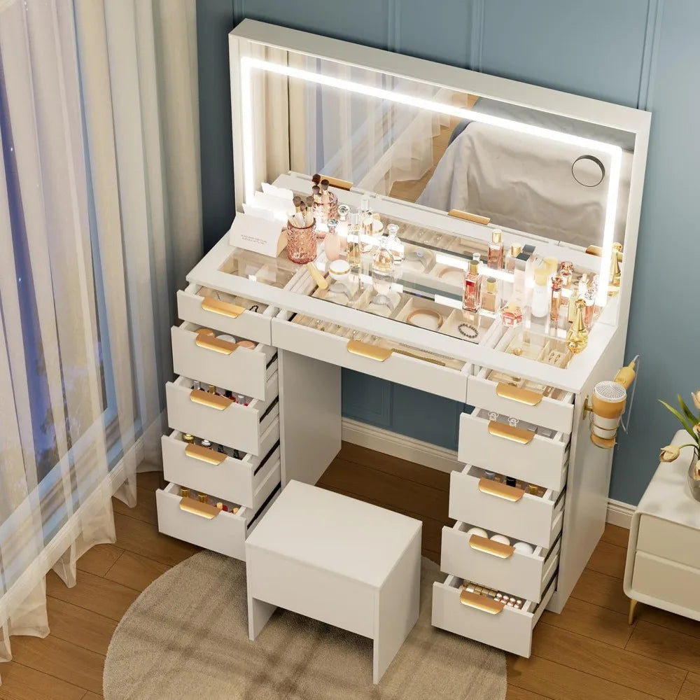 Illuminated Makeup Vanity Desk with 11 Drawers