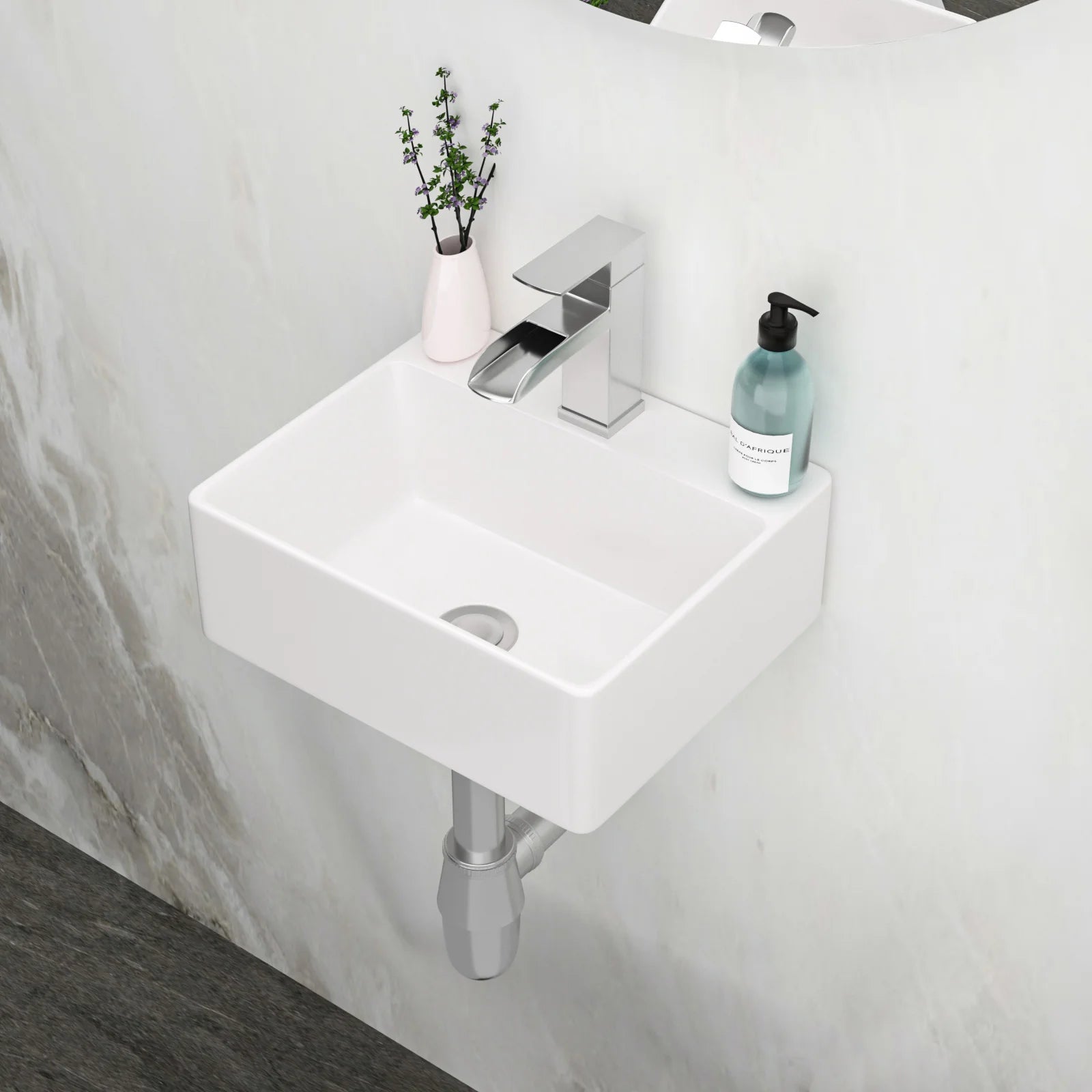 White Ceramic Rectangular Wall Mount Bathroom Sink w/Single Faucet Hole ( Faucet and Sink Undermount Not Included)