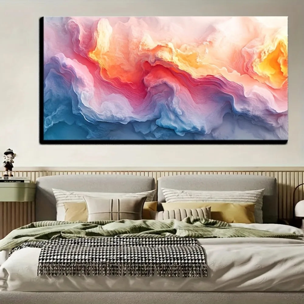 navy blue yellow abstract wall decorationw/1.5 inch thick pine solid wood frame