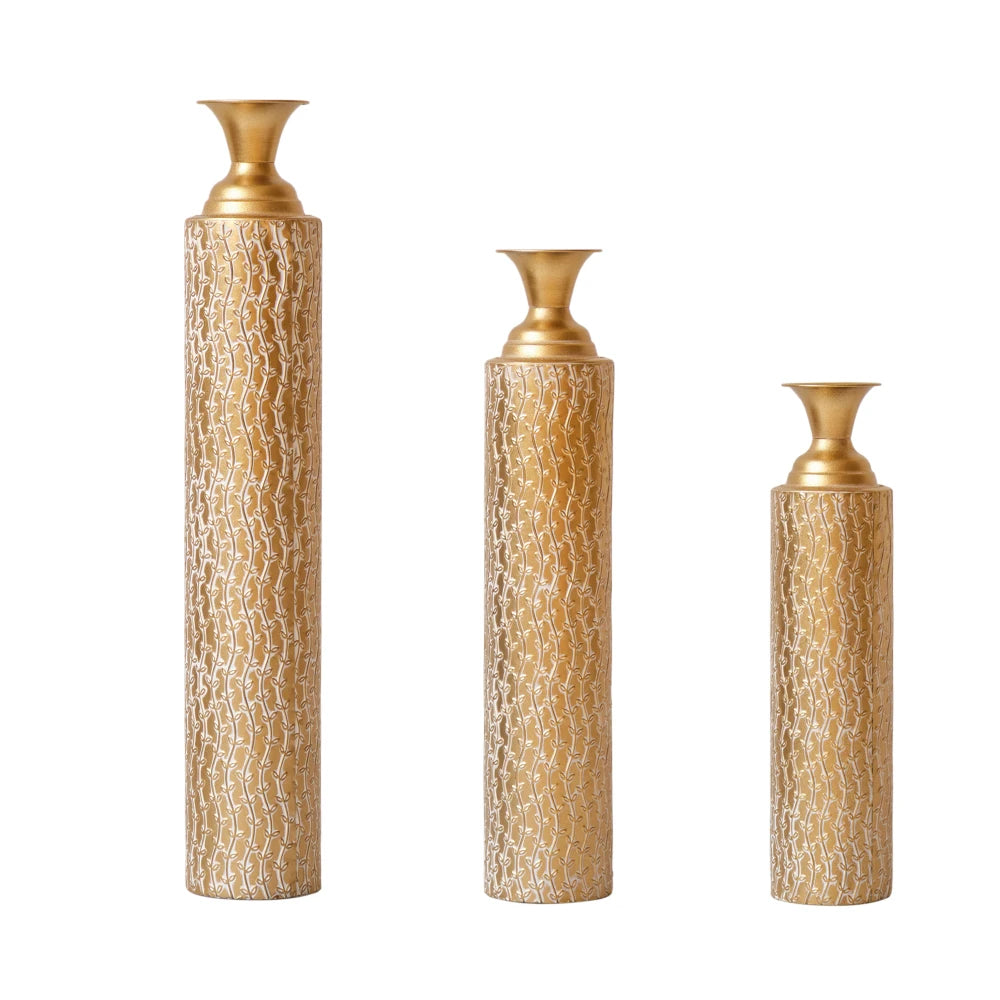 Set of 3 Metal Decorative Vases 34 ", 29 ", 25 "H