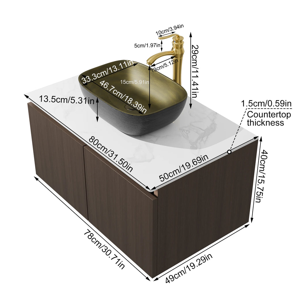 Modern Floating Bathroom Vanity Sink Combo Wall Cabinet Set