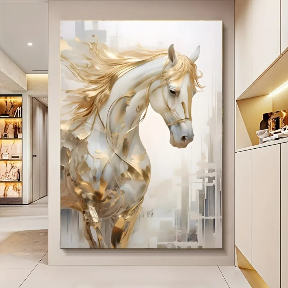 Frameless Retro Golden Horse Wall Art Painting