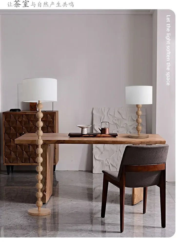 Vintage Floor Lamp Fabric and Wood Vertical Light