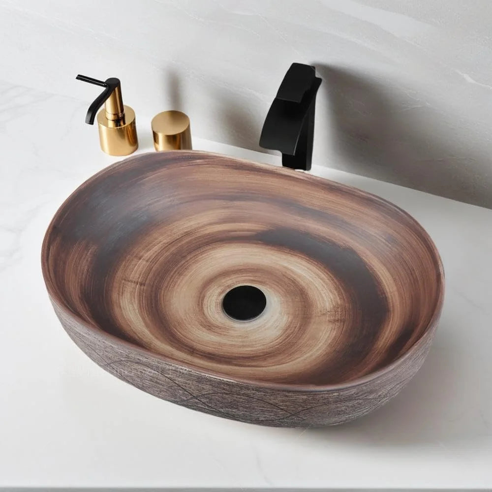 Oval Retro Ceramic Bathroom Vessel Sink Bowl Sink  Washbasin