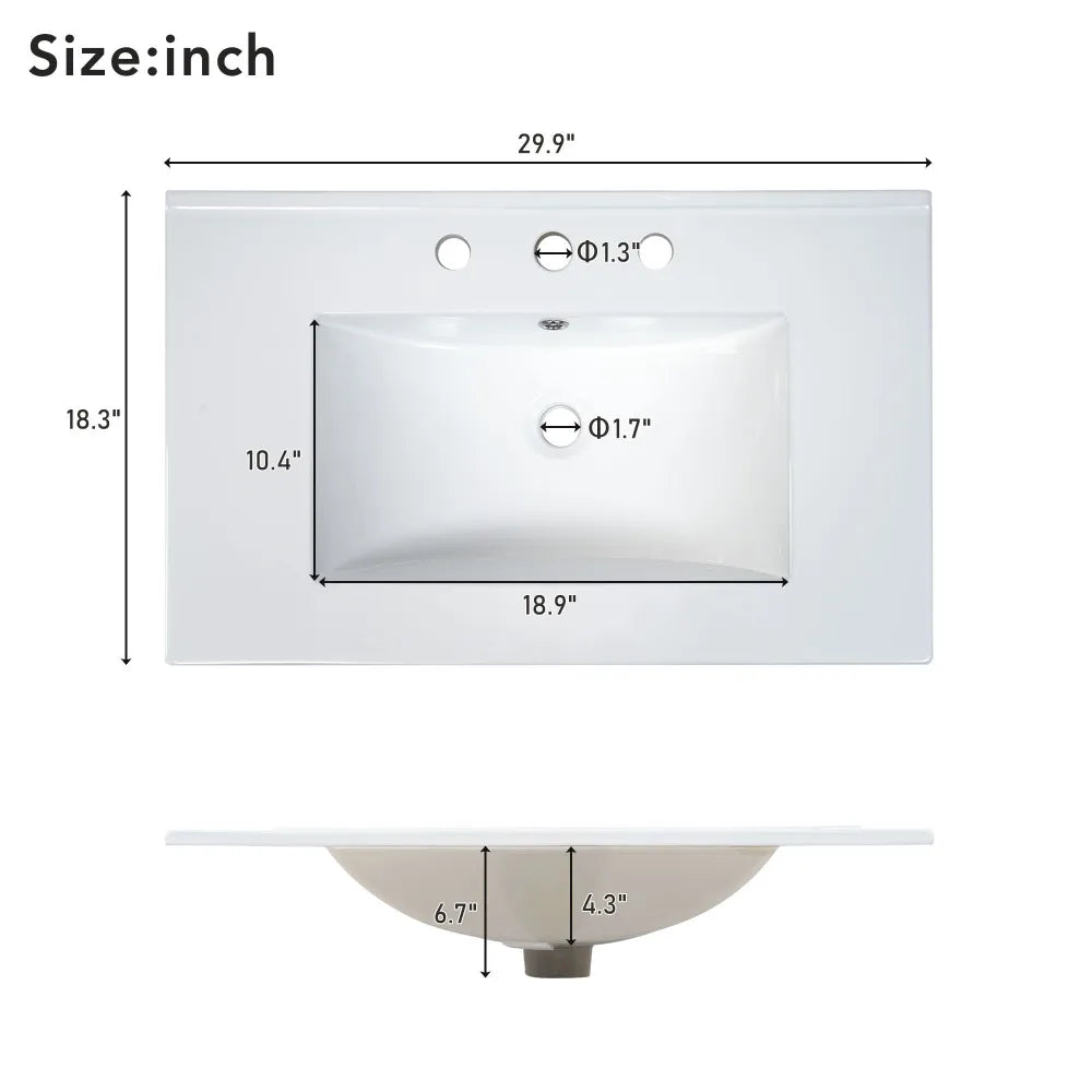 Rectangular 1-3 Hole Bathroom Resin Sink [Sink Only] 36x18"