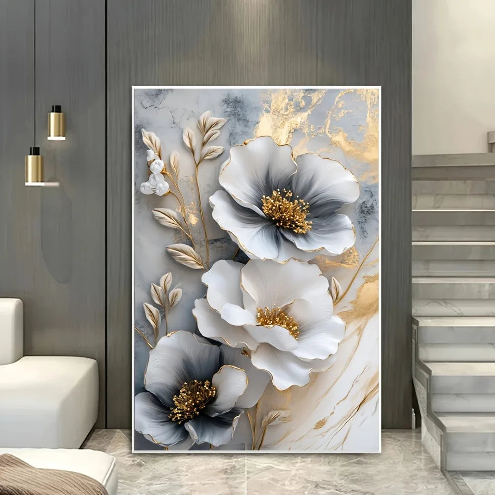 luxury 3D floral canvas mural