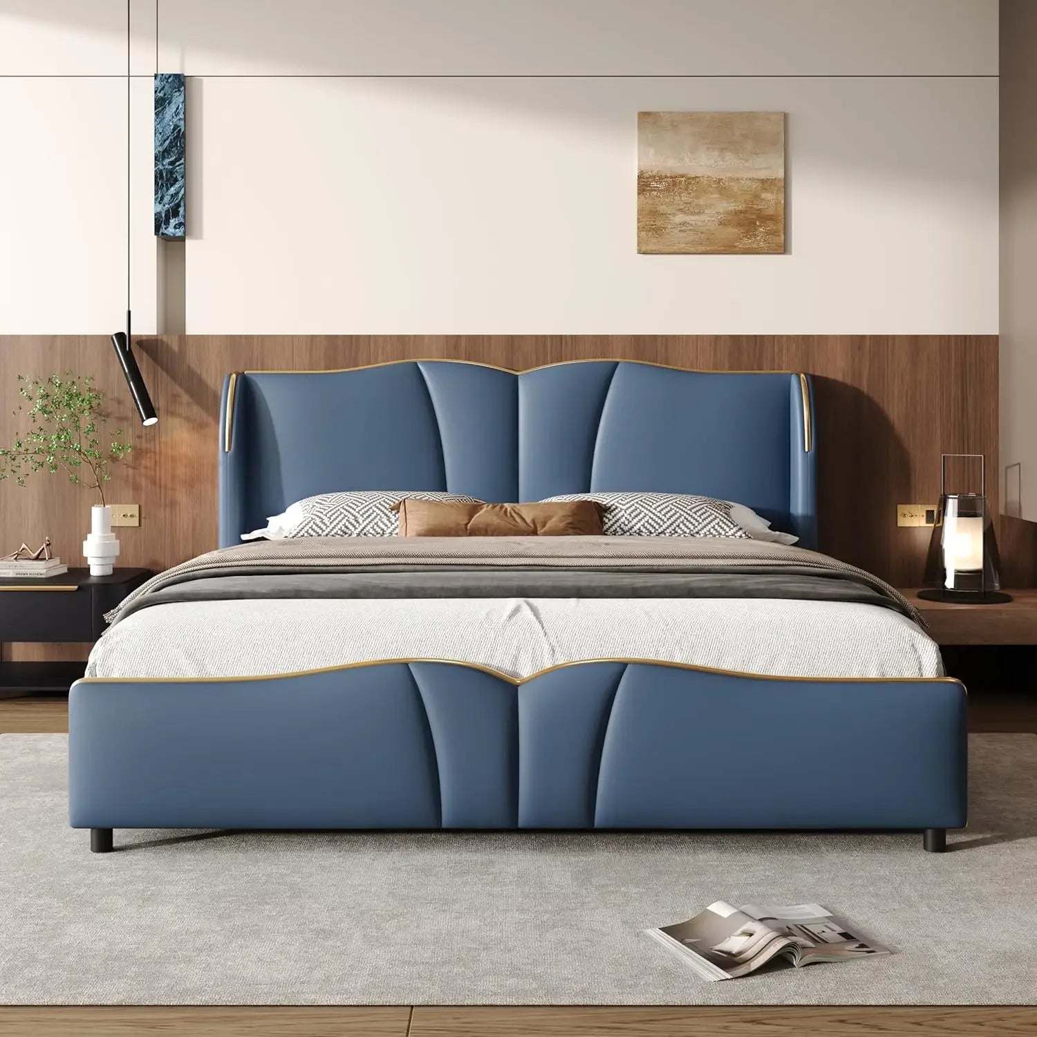 King Size PU Leather Upholstered Platform Bed Frame