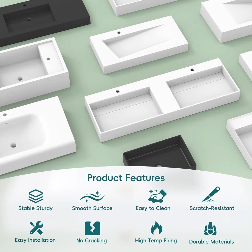 Matte White Stone Wall-Hung Resin Solid Surface Vanity