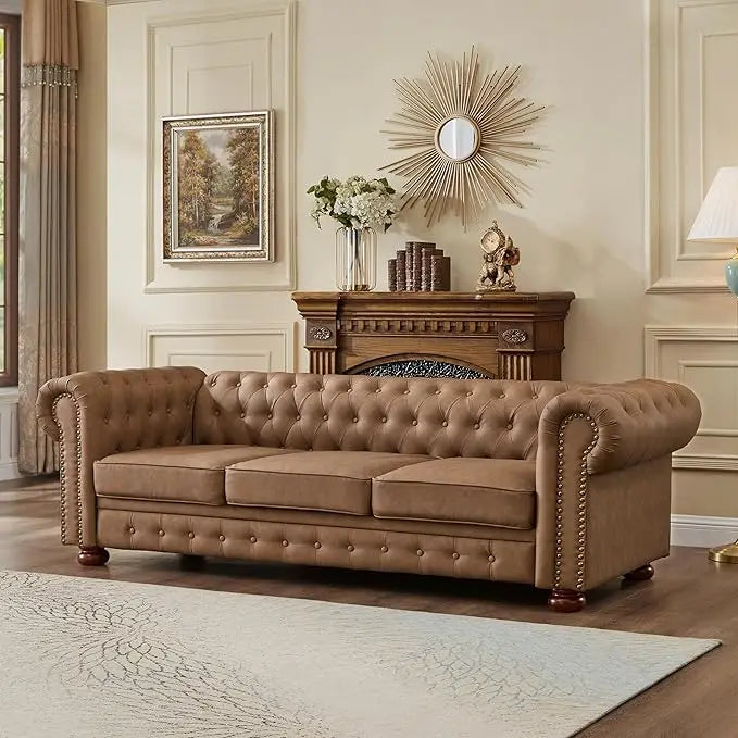 89" Faux Leather Couch Upholstered Sofa