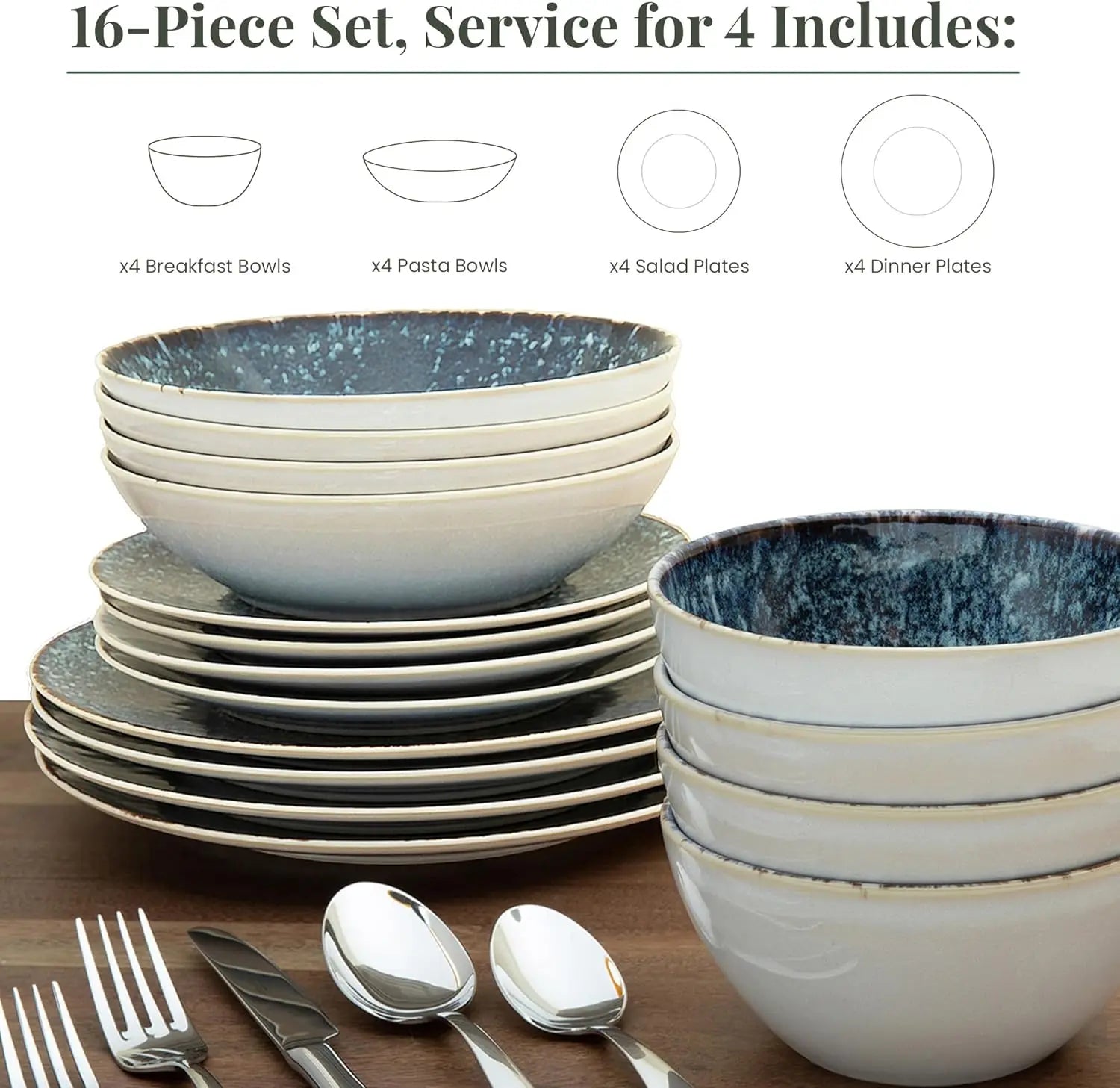 Ceramic Stoneware Dinnerware 16-Piece Set