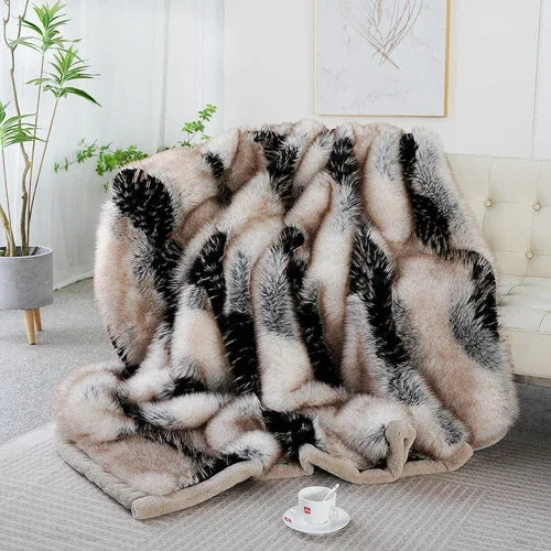 Luxury Faux Fur Fluffy No Hair Loss Blankets for Beds Sofa Cover Living Room Bedroom Natural Soft  High-end Decorative Blanket