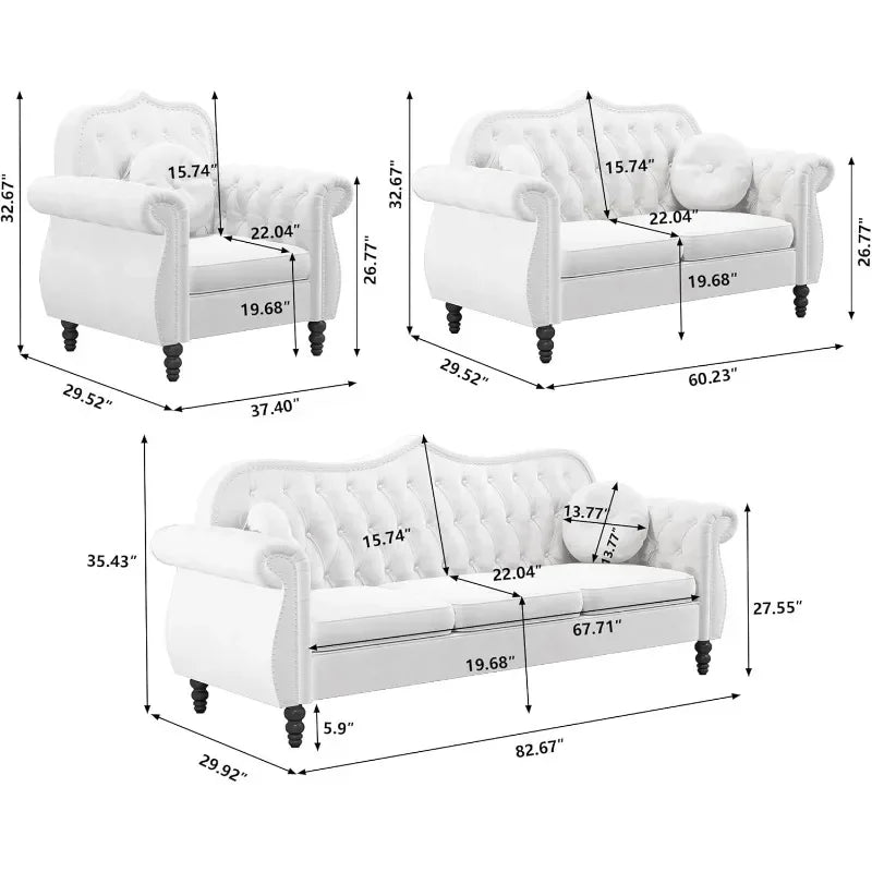 Chesterfield 3-Piece  Sofa Couch