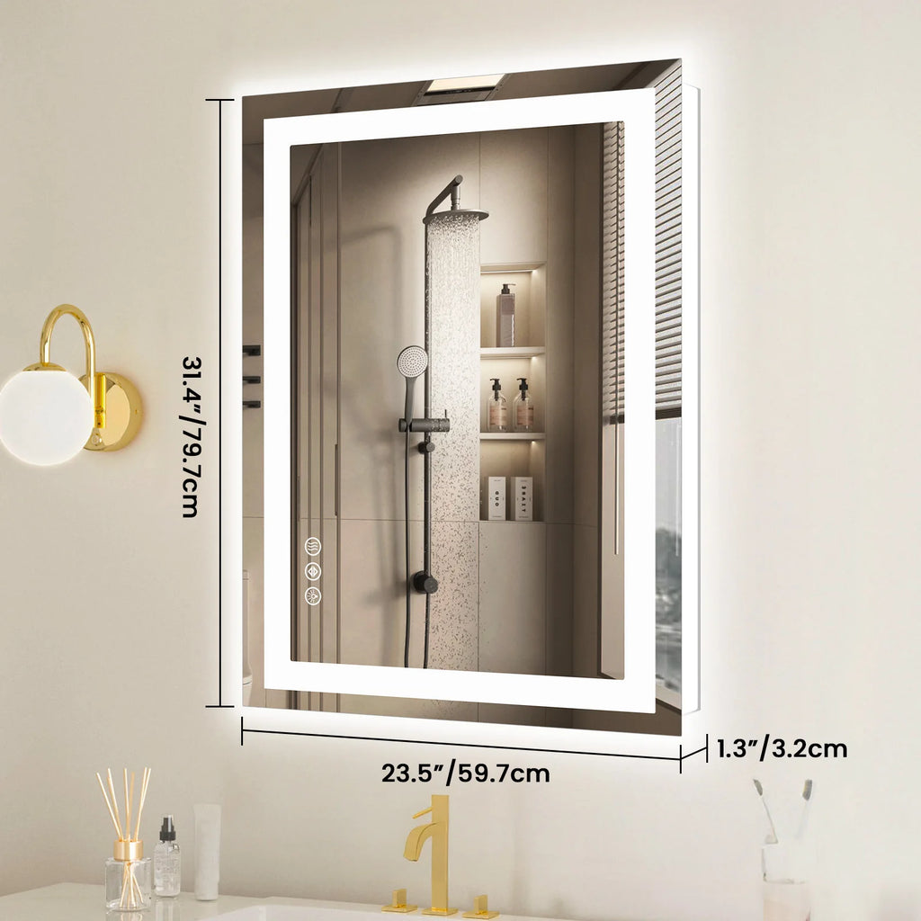 LED Bathroom Vanity Mirror Tempered Glass w/Front Light and Backlit