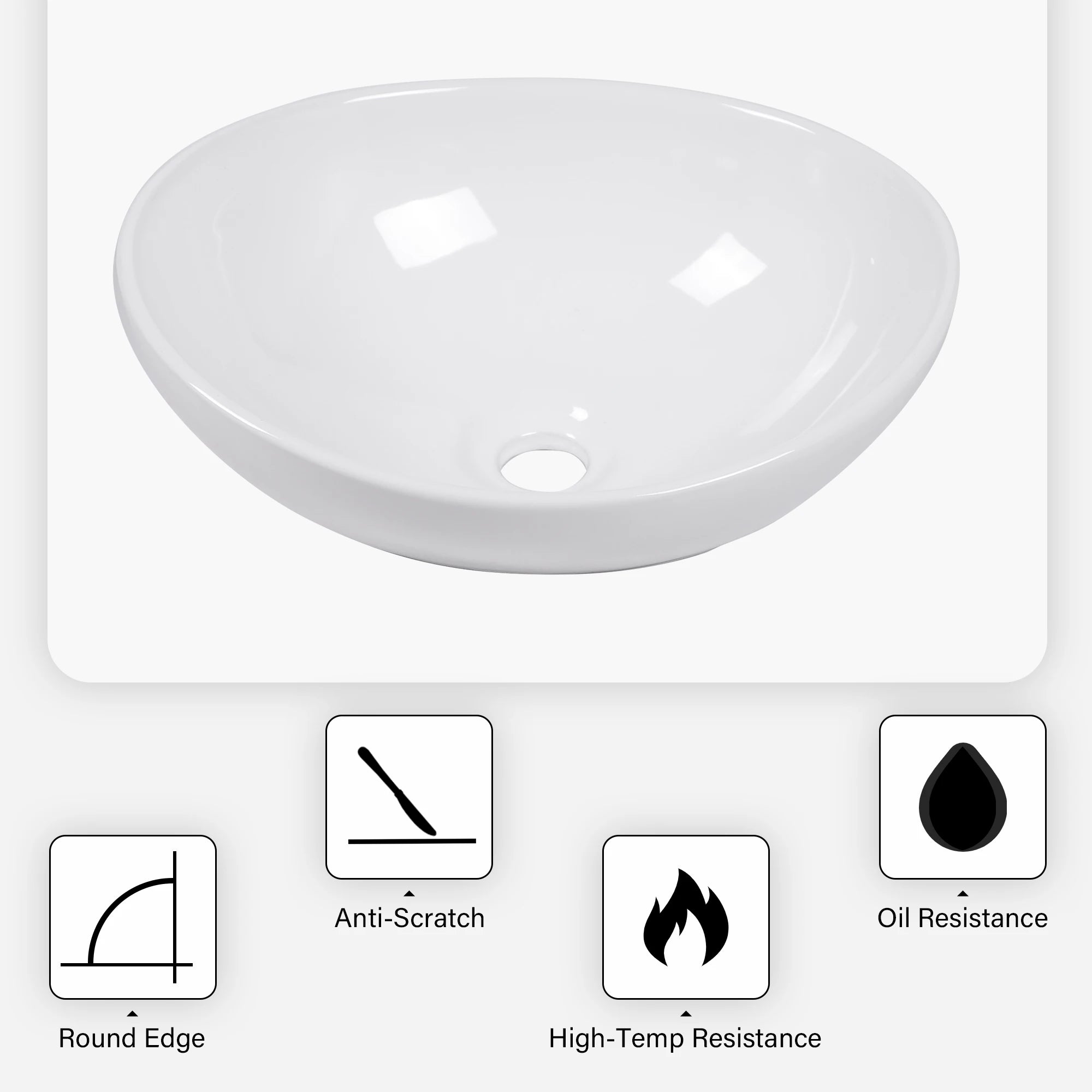 White Ceramic Modern Oval Bathroom Sink