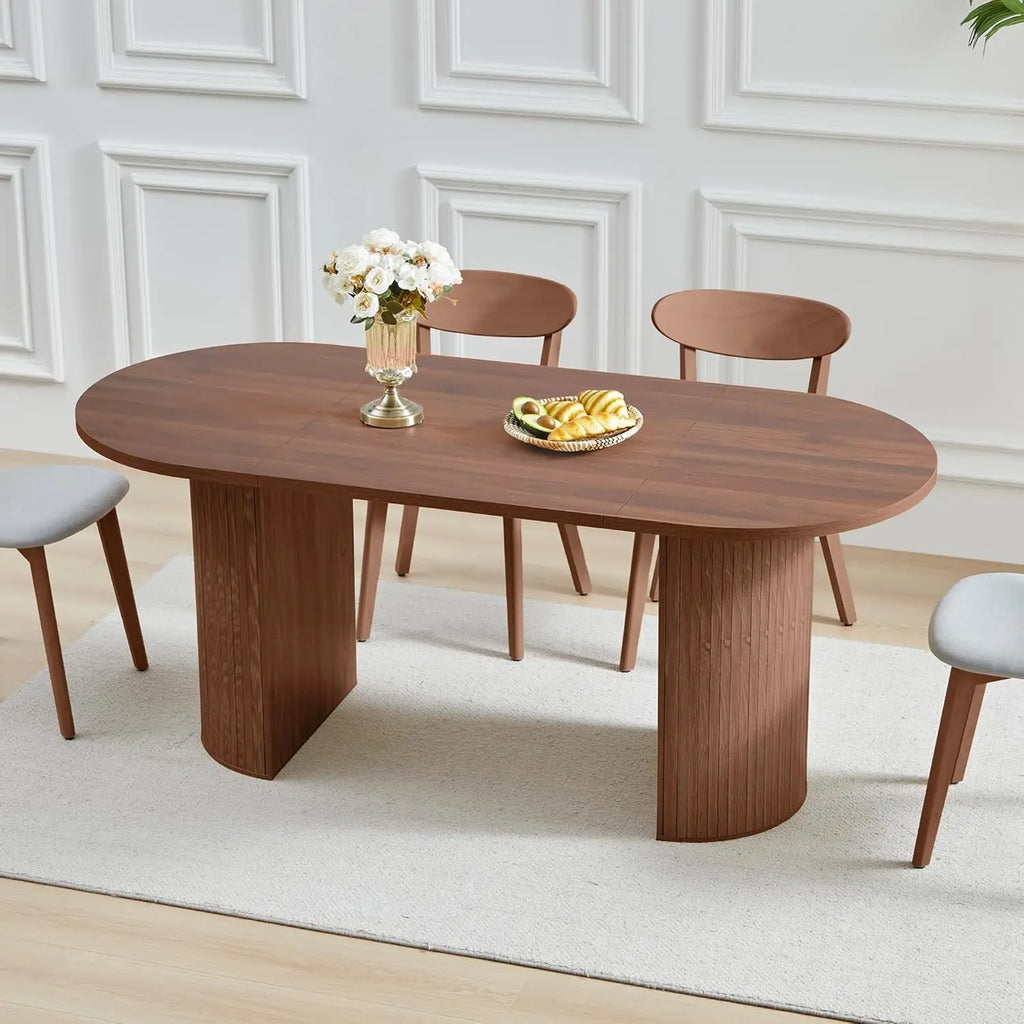 Oval Kitchen Dining Table for 4-6 People with Wood Strip Base