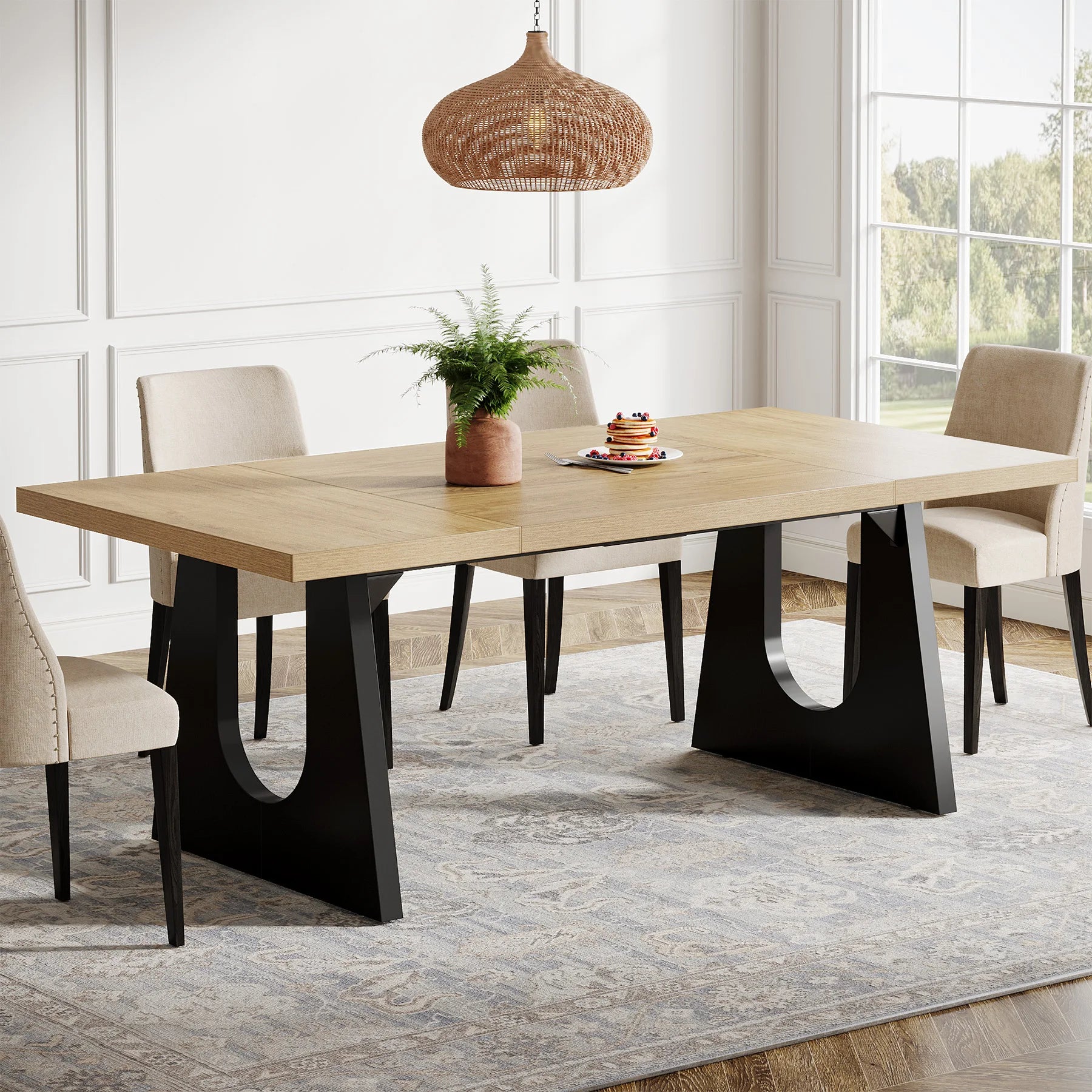 Large Wood Rustic Rectangular Dining Table for 6-8 People