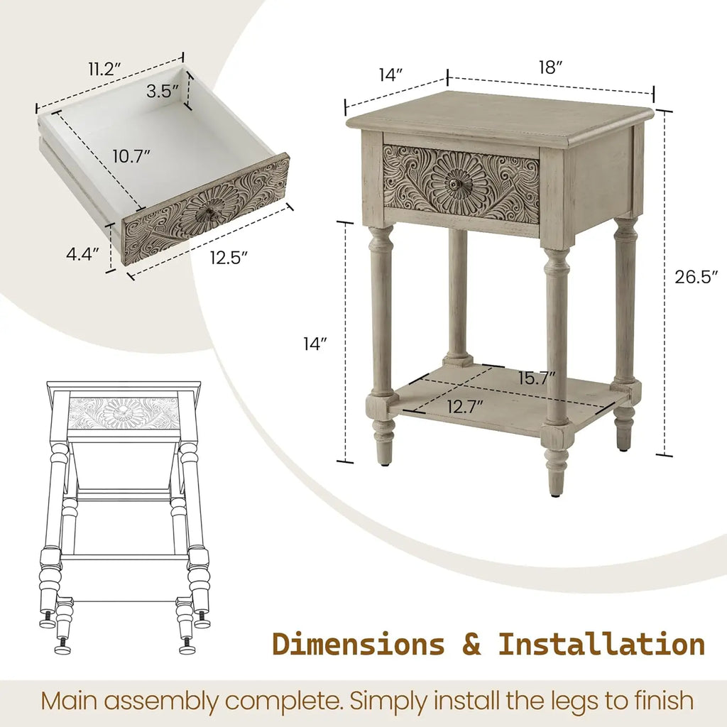 Vintage Nightstand with Drawer