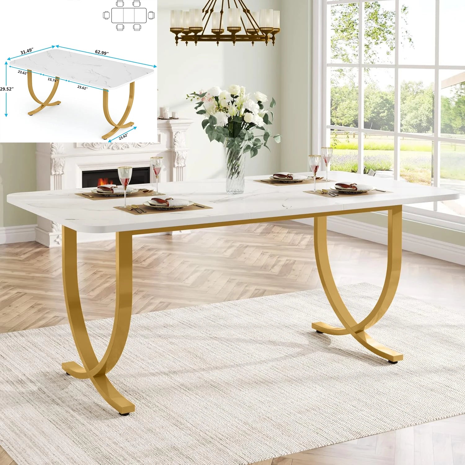 Long Dining Rectangle Wood Table for 6-8 Person