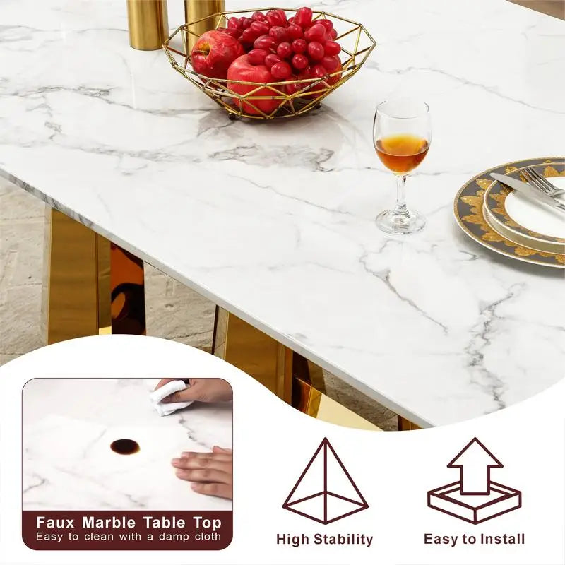 Rectangular Faux Marble Dining Table for 6