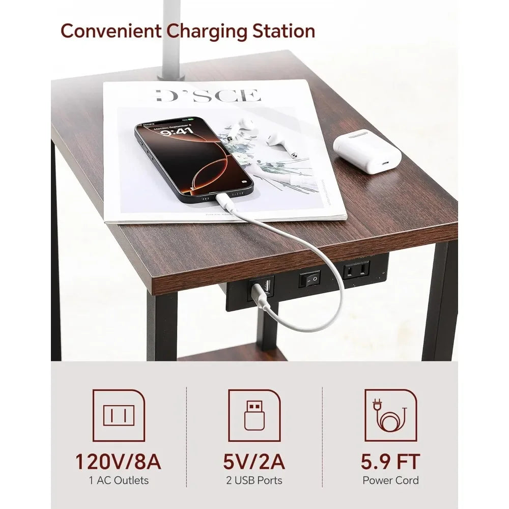 Customizable-Floor Lamp With Table, End Table With Lamp, Shelves, Charging Station(USB & AC Port), 3-Color Temperature LED Bulb,