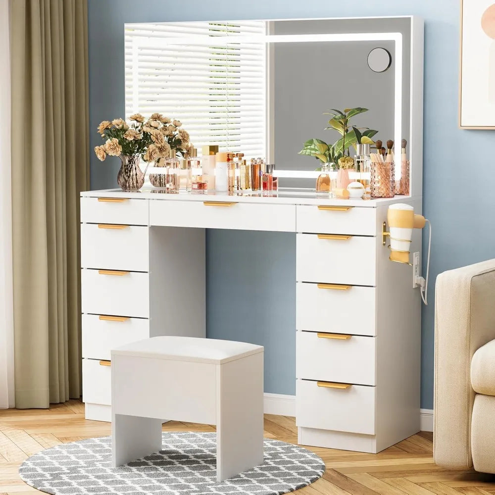 Illuminated Makeup Vanity Desk with 11 Drawers