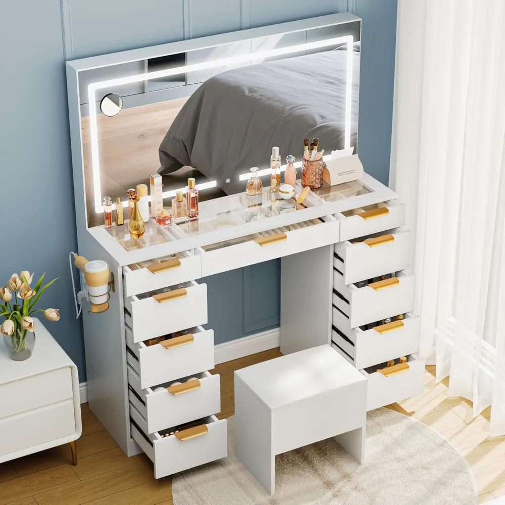 Illuminated Makeup Vanity Desk with 11 Drawers