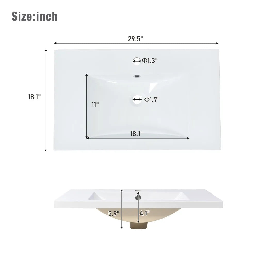 Rectangular 1-3 Hole Bathroom Resin Sink [Sink Only] 36x18"