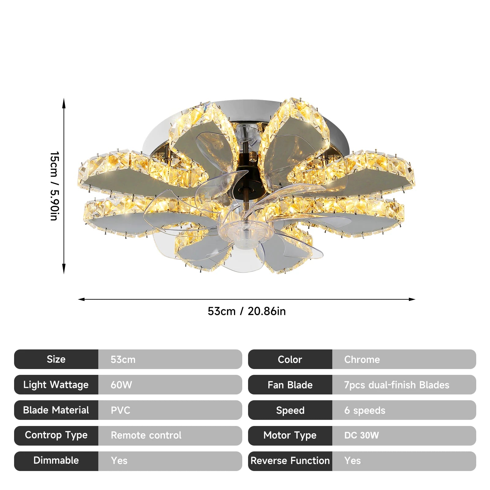 Modern Luxury Crystal ChandelierCeiling Fan Light Led Fan Lamp Smart APP RC