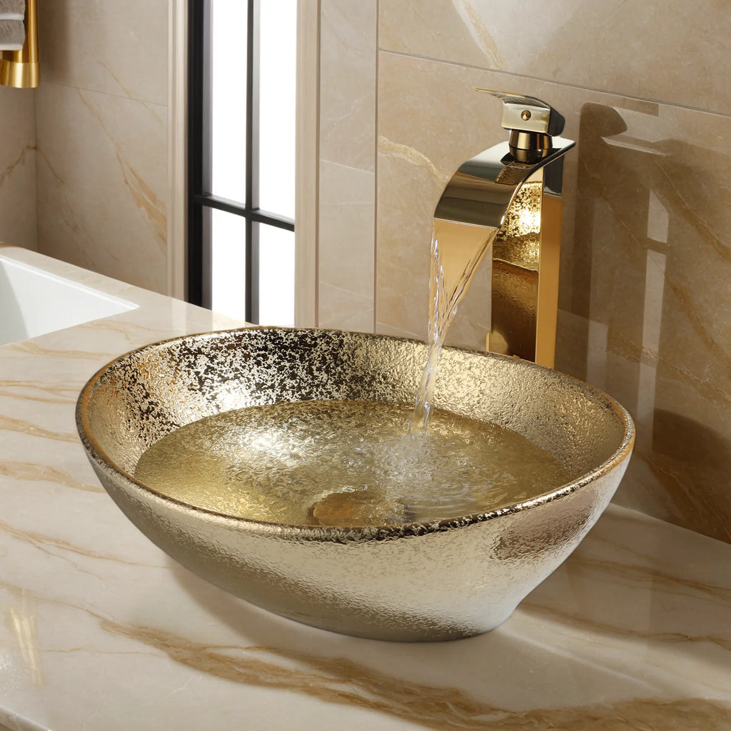 Oval Ceramic Vessel Sink w/Faucet & Unique Marbling