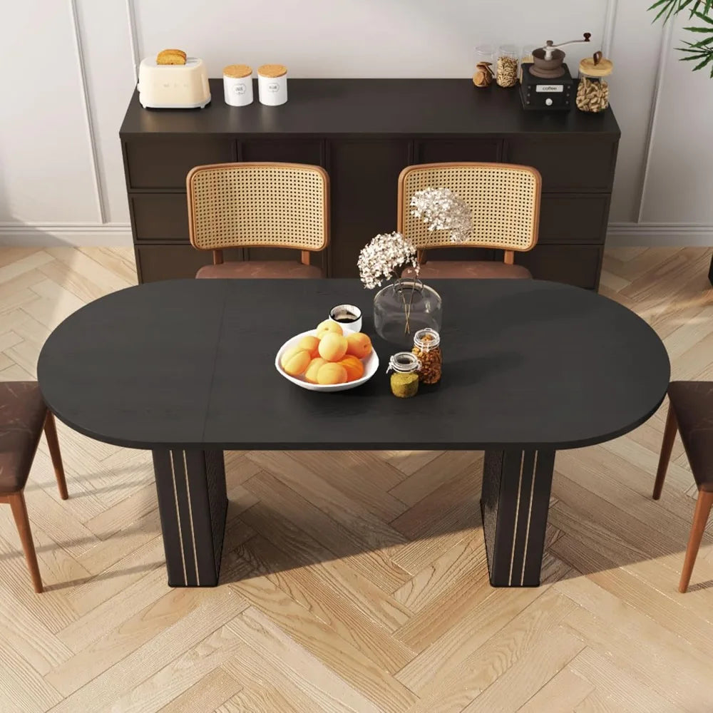 Oval Kitchen Dining Table for 4-6 People with Wood Strip Base