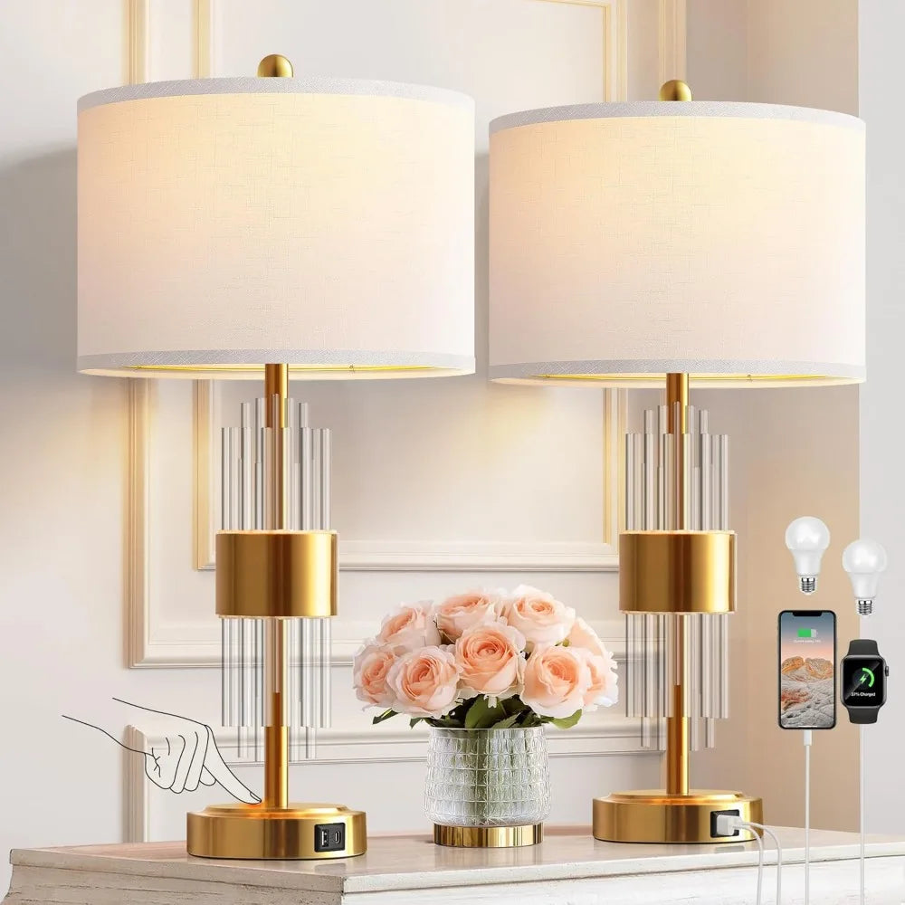 Gold Bedside Lamps With Touch Control (Set Of 2)