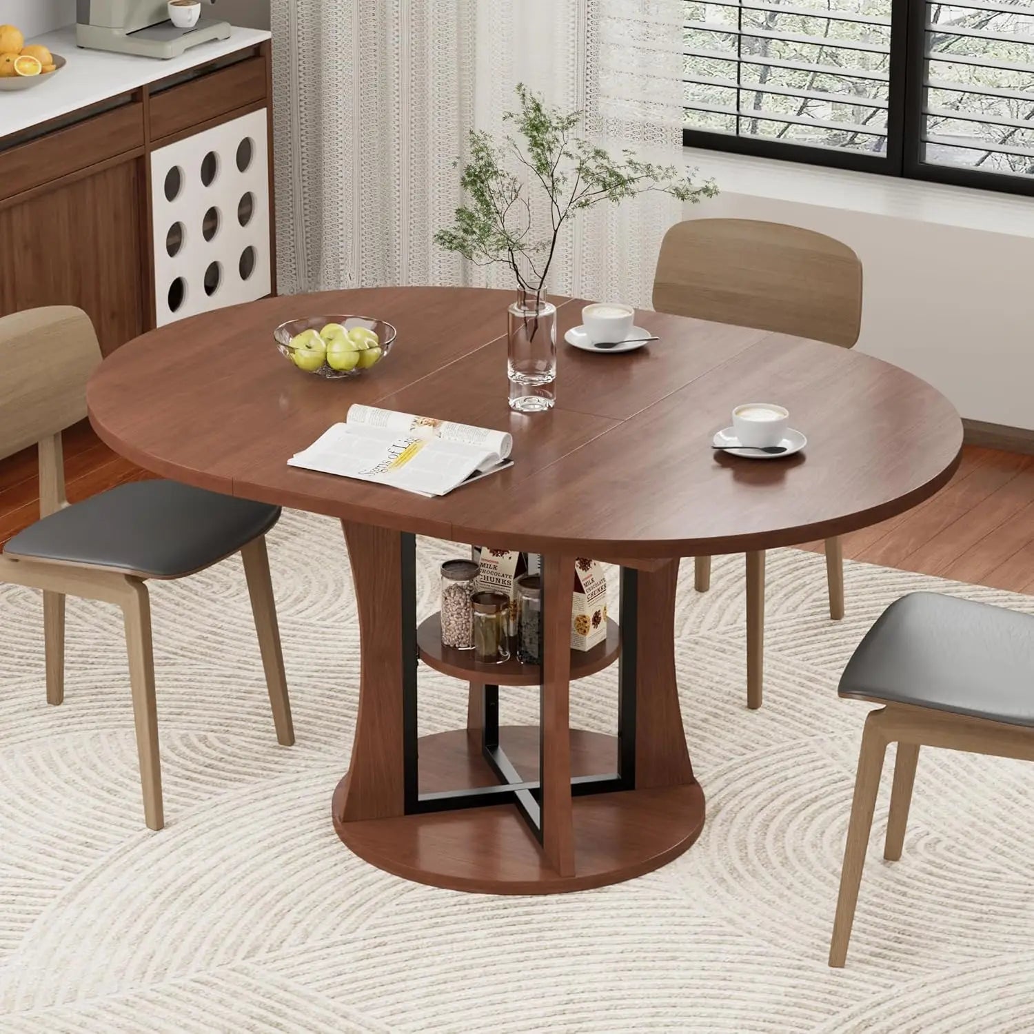Extendable Round Dining Table for 4-8