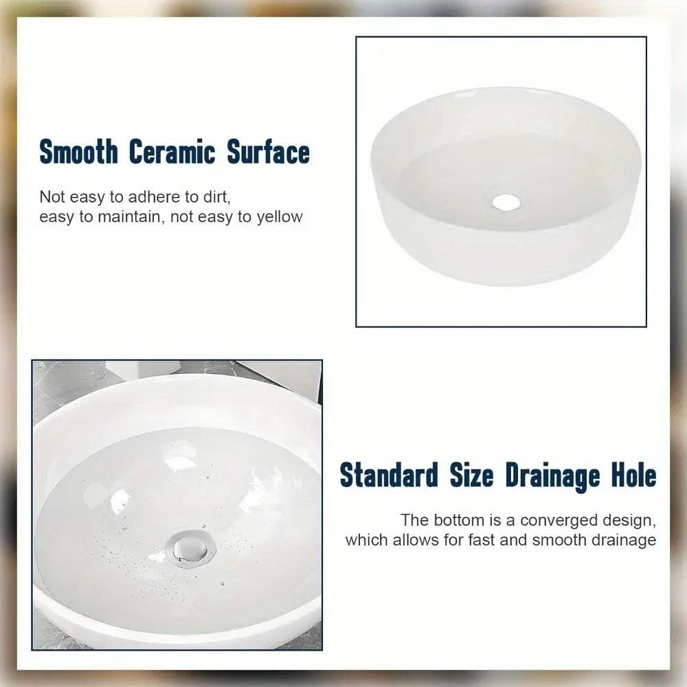 White Ceramic Round Countertop Sink  Sink/Without Faucet