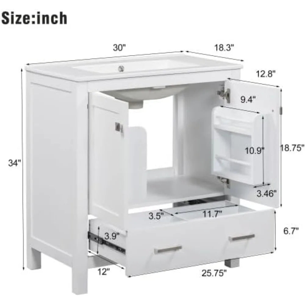 Bathroom Vanity with Integrated Undermount Basin (30")