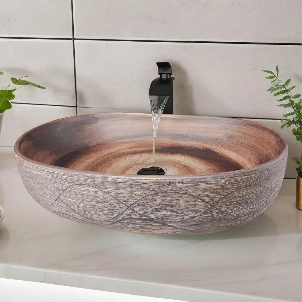 Oval Retro Ceramic Bathroom Vessel Sink Bowl Sink  Washbasin