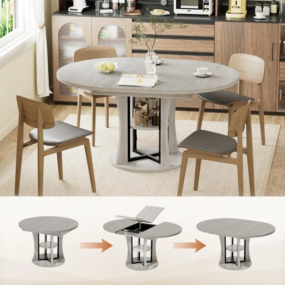 Extendable Round Dining Table for 4-8