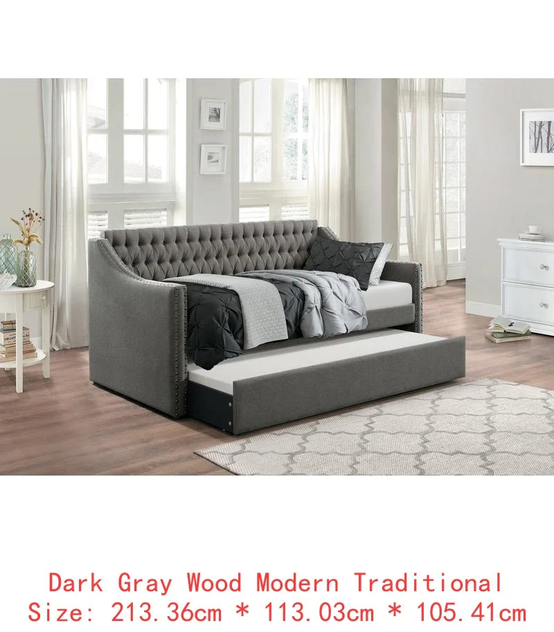 Gray Fabric Upholstered Sofa Bed with Trundle