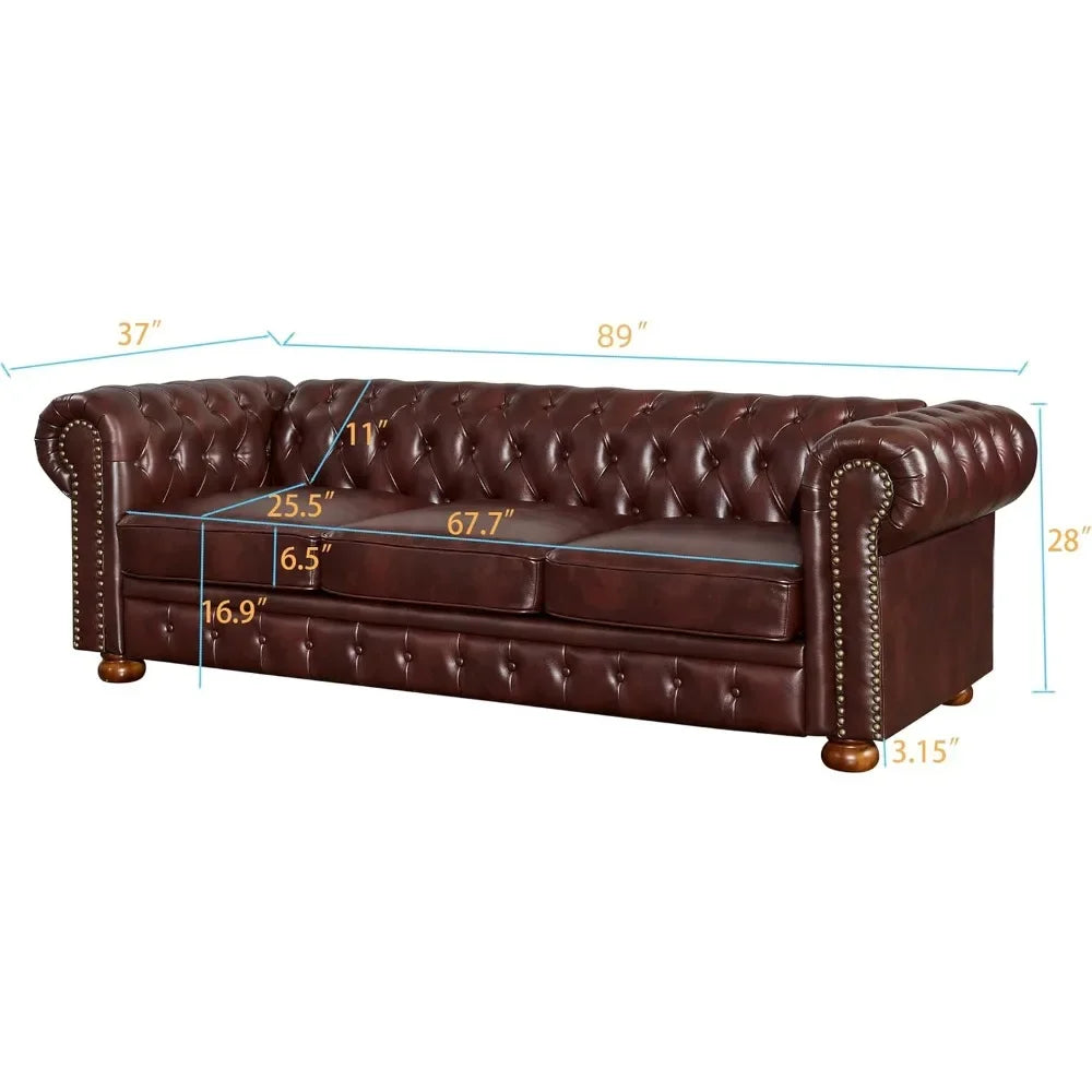 89" Faux Leather Couch Upholstered Sofa