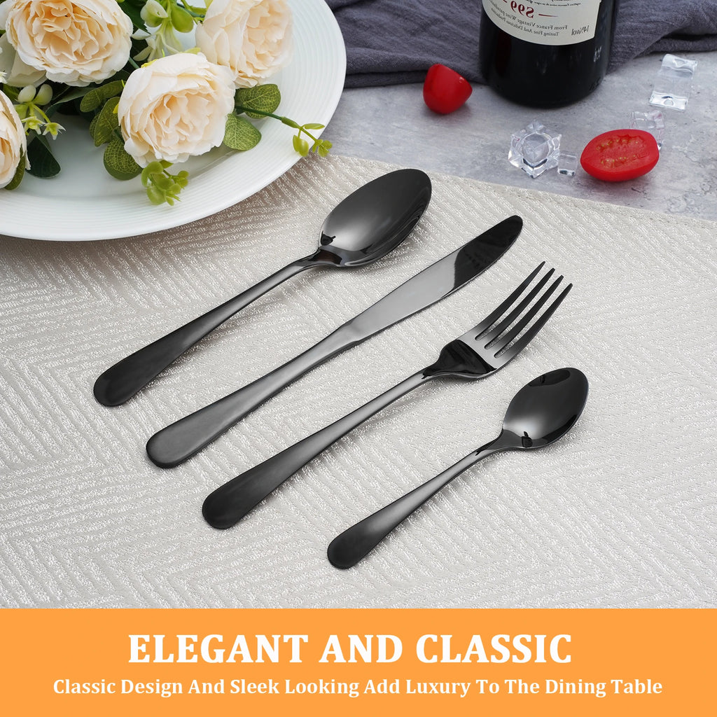24 pcs Piece Silverware Set Black