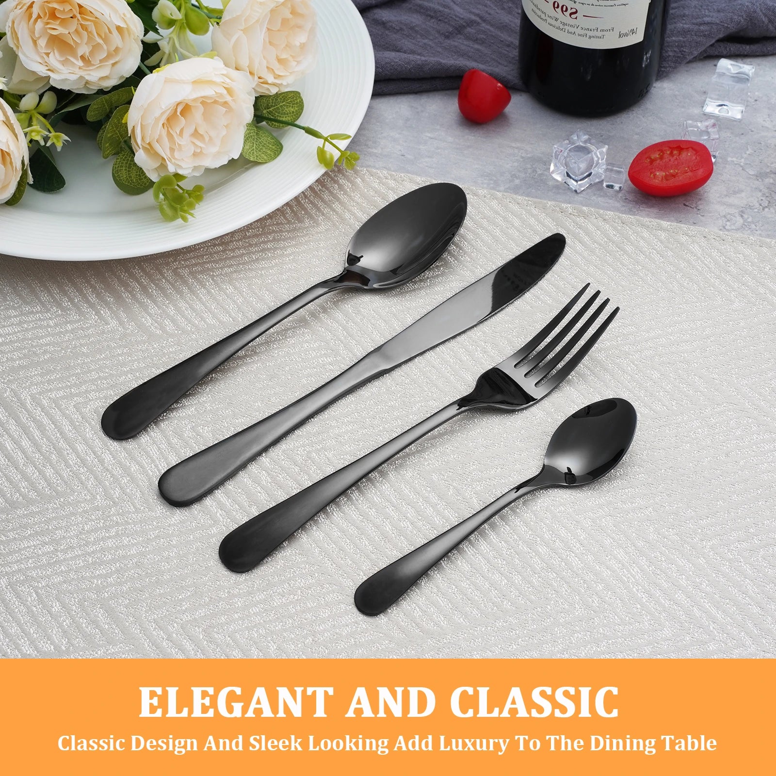 24 pcs Piece Silverware Set Black