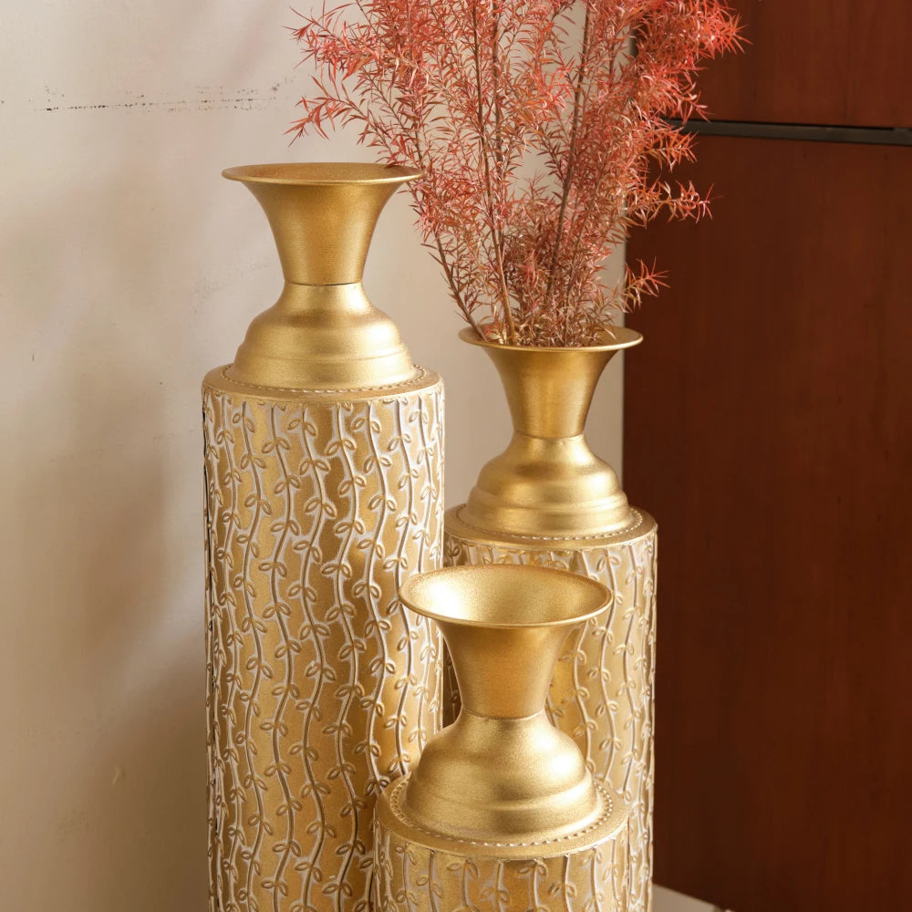 Set of 3 Metal Decorative Vases 34 ", 29 ", 25 "H