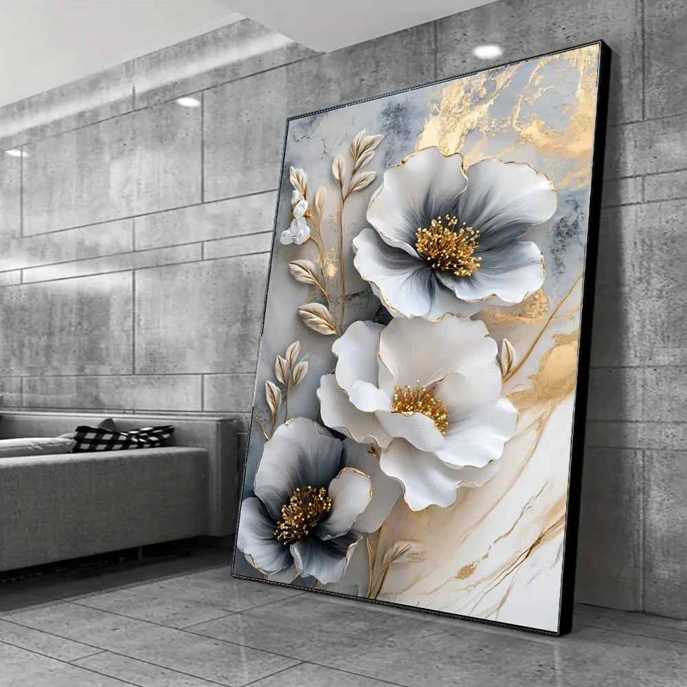luxury 3D floral canvas mural