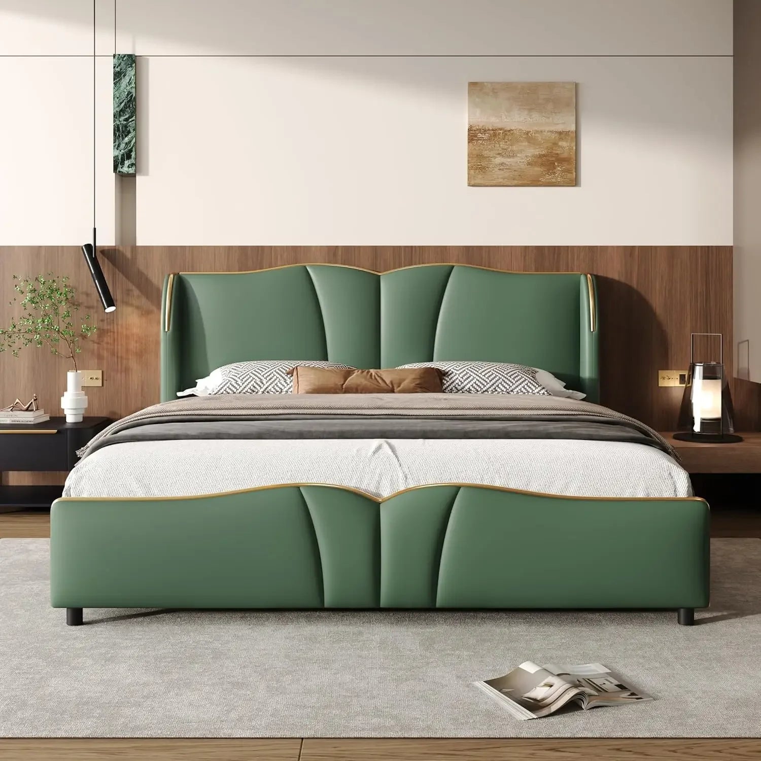 King Size PU Leather Upholstered Platform Bed Frame