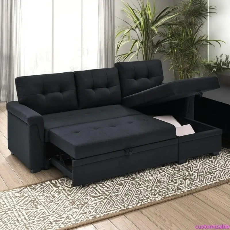Modern L-Shaped Sectional Sofa with Reversible Chaise, Storage, and Pull-Out Sleeper